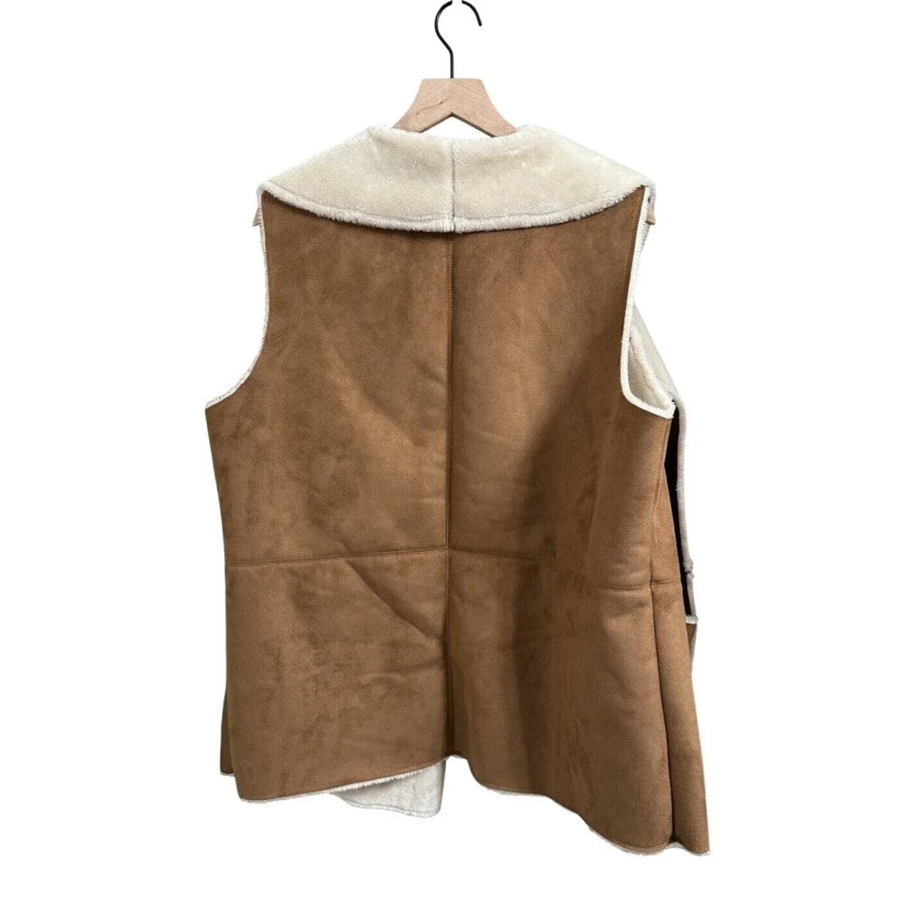 Westport 1962 Vest Women 1X Brown Faux Suede Shearling Fur Lined‎ Open Front